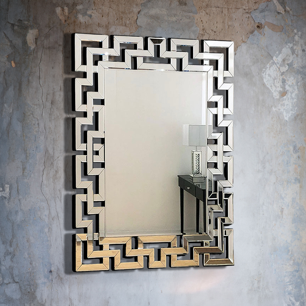 Large Rectangular Grecian Key Venetian Wall Mirror 120cm x 80cm