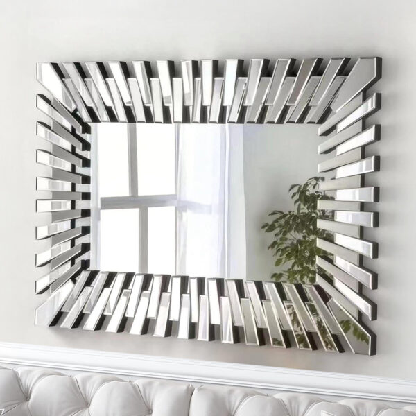 Modern Multi-Facet Glass Frame Zip Wall Mirror 120cm x 80cm