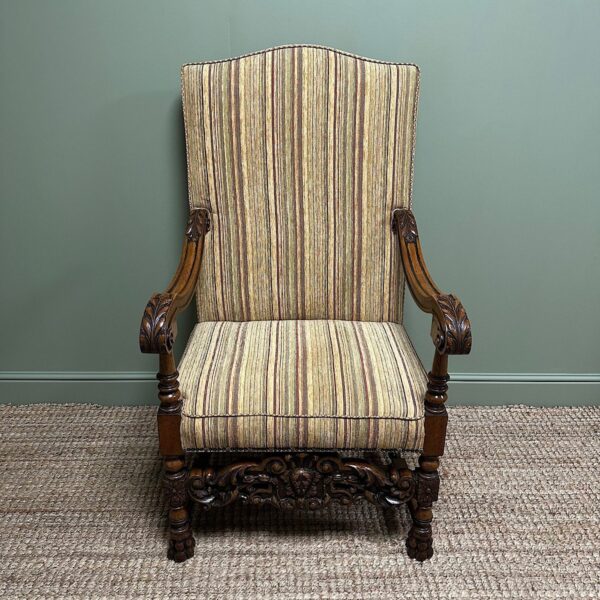 Quality Large Upholstered Antique Arm Chair / Throne Chair - Image 2