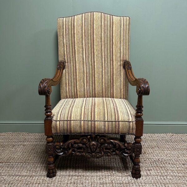 Quality Large Upholstered Antique Arm Chair / Throne Chair