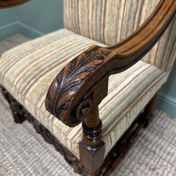 Quality Large Upholstered Antique Arm Chair / Throne Chair - Image 3