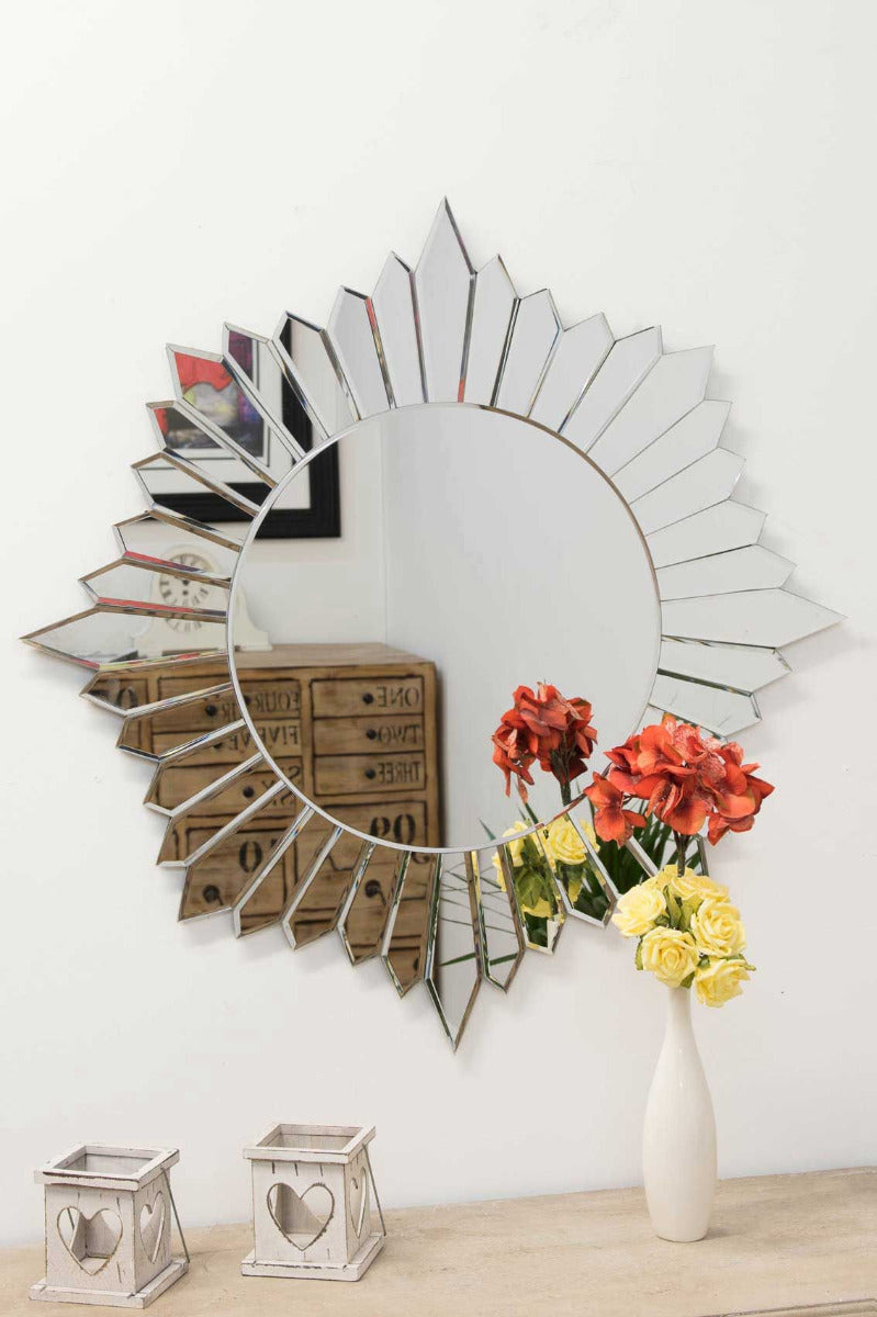 Sunburst All Glass Modern Design Round Mirror 80cm x 80cm - Image 3